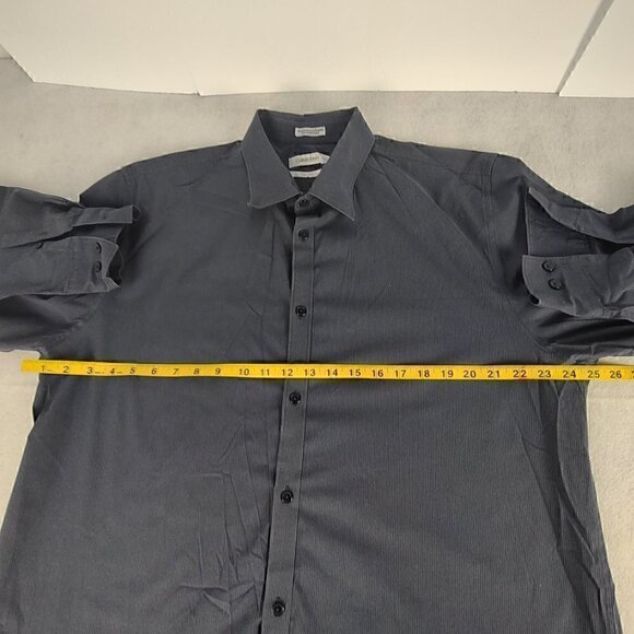 Calvin Klein Men's Non-Iron Grayish to Blue Striped Cotton Blend Dress Shirt XL - Picture 7 of 10